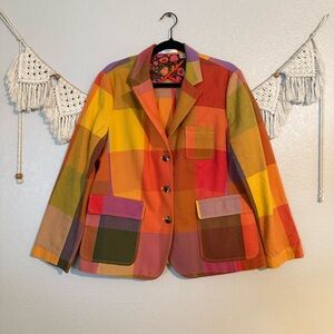 Liz Caliborne Multicolor Checkered Patchwork‎ Blazer Size 14